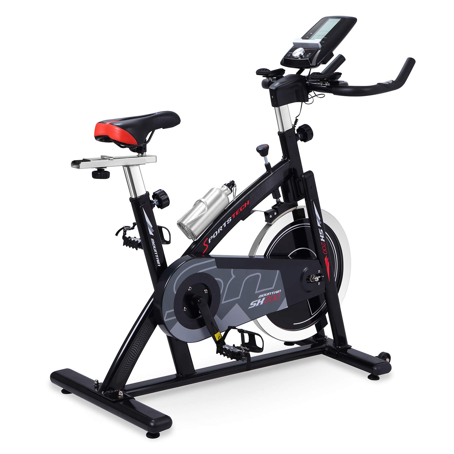 Sportstech Vélo d'appartement ergomètre SX200 avec contrôle via l'application Smartphone + Google Street View | roue d'inertie de 22 kg | capteur de fréquence cardiaque | charge maximale 125 kg