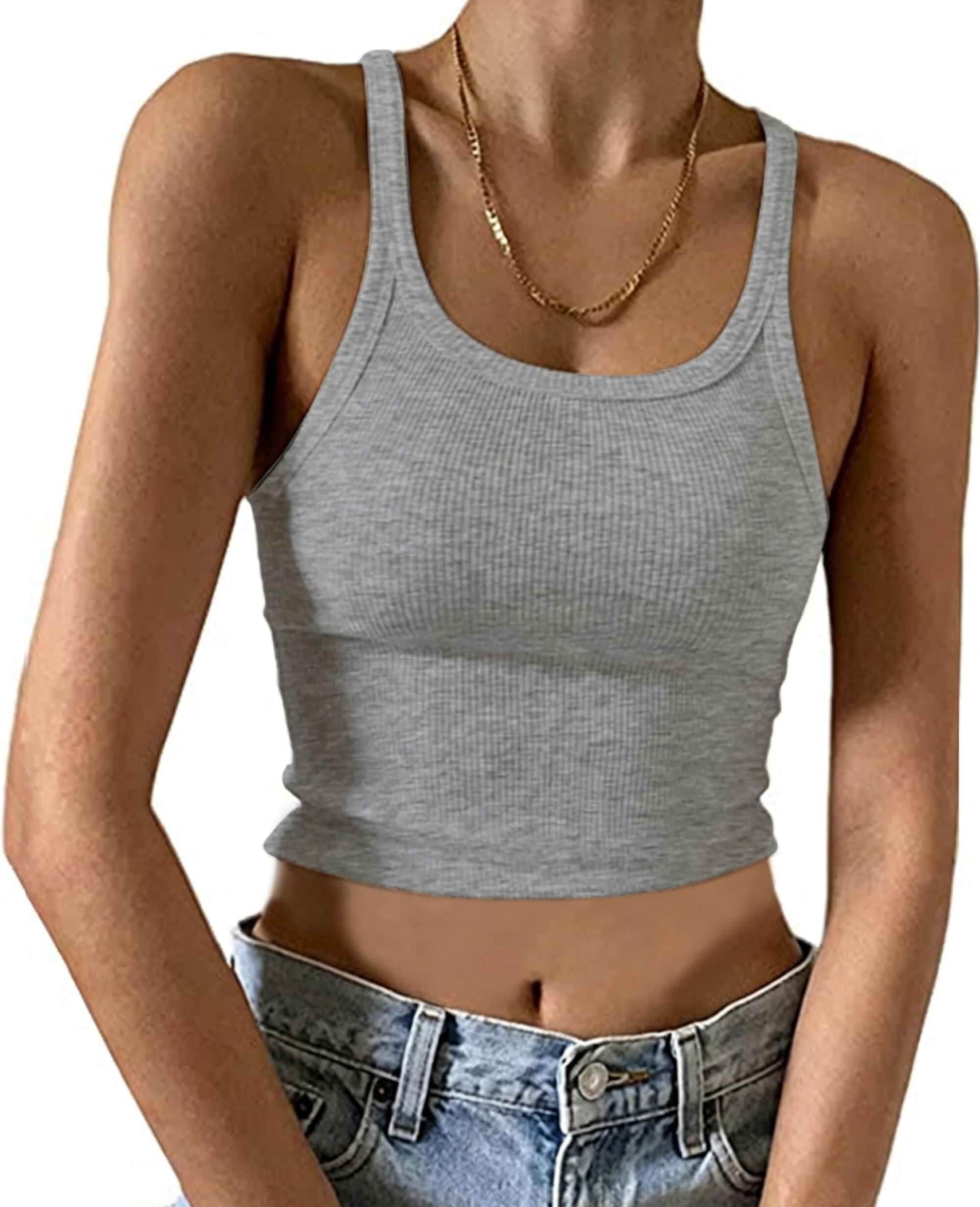 Cotton Cropped Racerback Ribbed Tank Tops for Women Soft Ribbed Knit Stretchy Fabric, Scoop Neck Slim Fit Cami Tops, Basic Cropped Layering Camisole