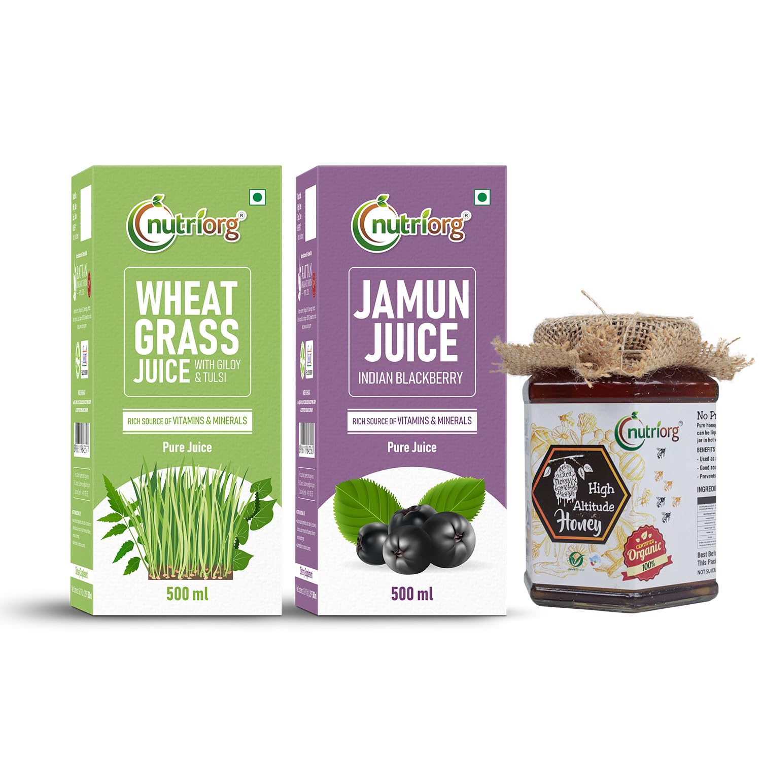 Nutriorg Wheat Grass & Jamun Juice With Certified Organic High Altitude Honey 250g (Combo Of 3) | Black Plum Juice | Immunity Booster | Natural Sweetener-image-31