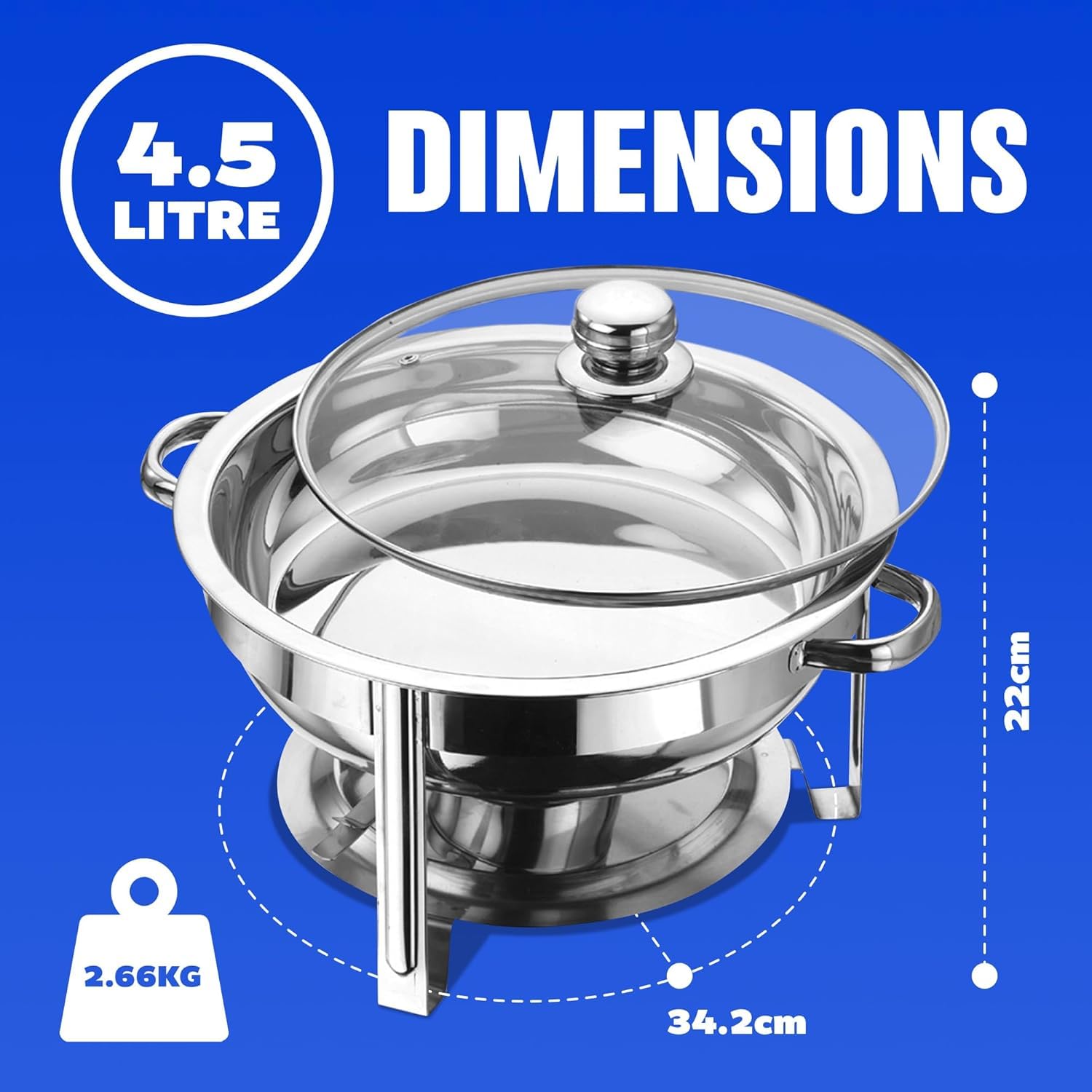Acciaio Inossidabile Chafing Dish Buffet Set, Lid 4.5 Litre Cibo Scaldabagno Catering, Buffet Server e Warmer Forno a buffet rotondo, con Coperchi Pentole per Servire per Catering Ristoranti Feste