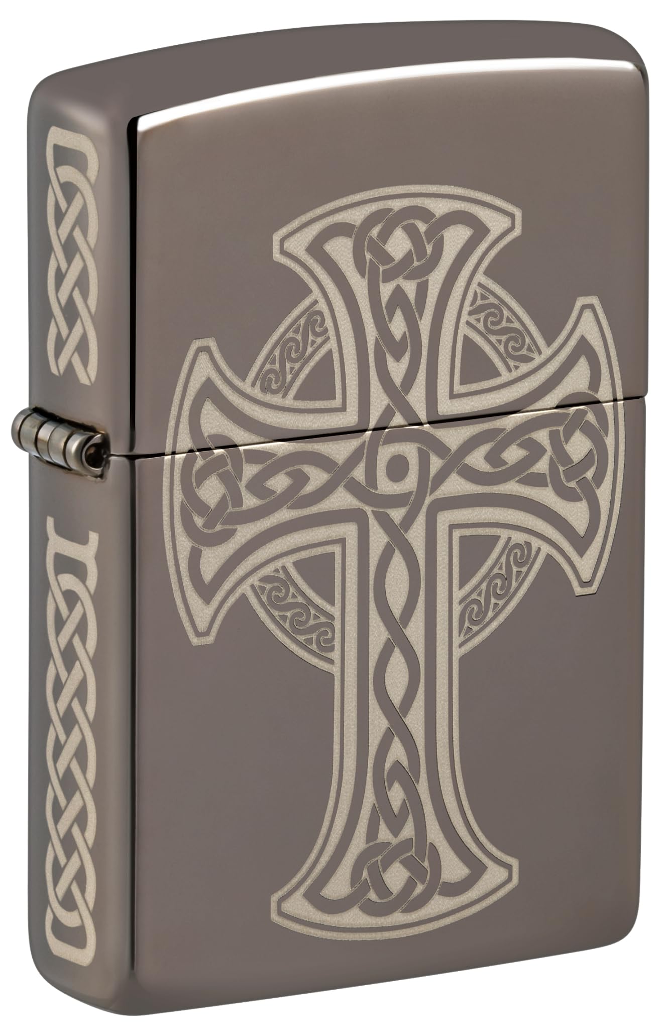 Zippo - Briquet Tempête Motif Croix Celtique, Noir (Black Ice), Gravure Laser (4 Côtés), Rechargeable, Réutilisable, Coupe-Vent, Coffret Cadeau, Fabriqué Aux États-Unis