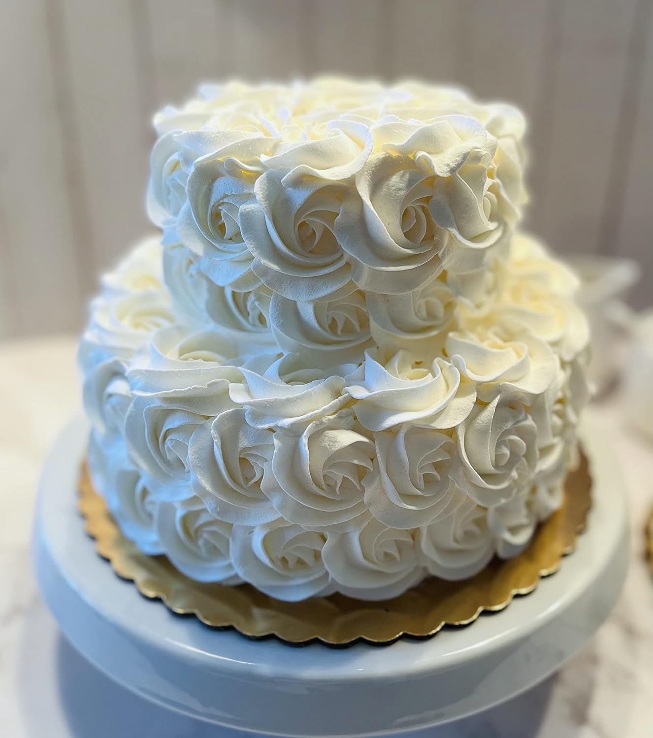 Fake Wedding Cake 2 Tier Ivory Rosette Cake- Handmade by Dezicakes- Fake Cake -Artificial Cake