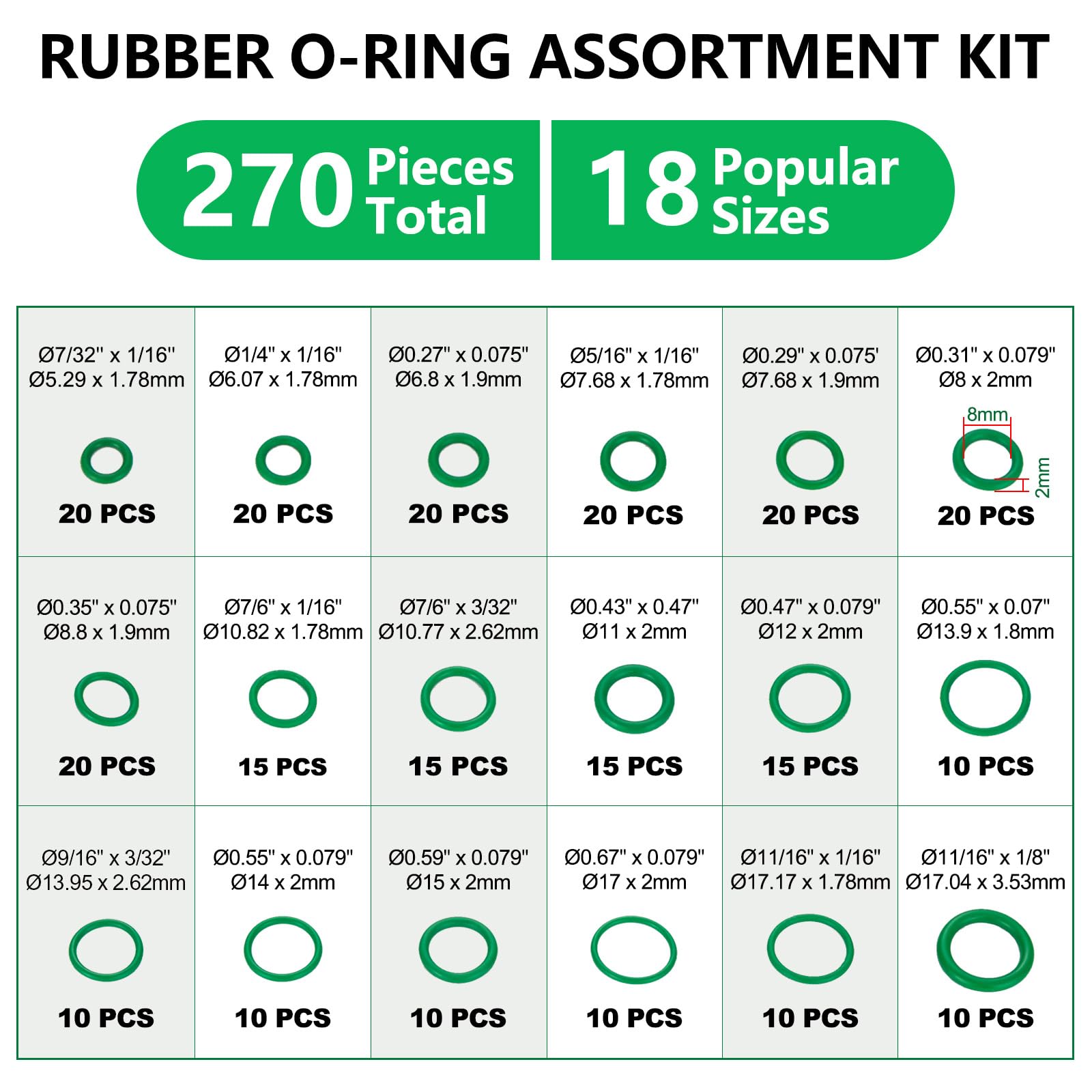 Kit Joints Toriques 270 Pièces 18 Tailles Hydraulique Climatisation Étanchéité Raccords Arrosage