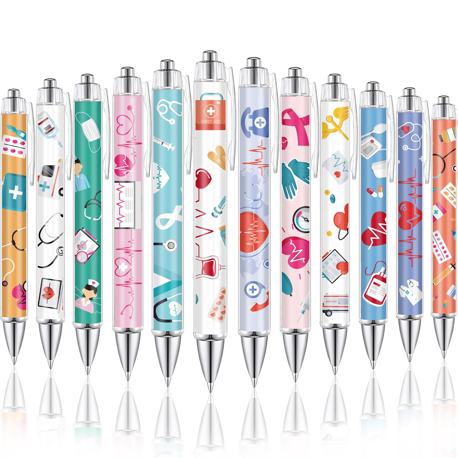 ChYoung Nurse Pens Pretty Fancy Personalised Pens for Women Girls 24 Pcs Floral Art Ballpoint Pens Sparkly Funky Flower Pens 1.0 mm Black Ink Smooth Writing Pens Sets for Ladies Adults