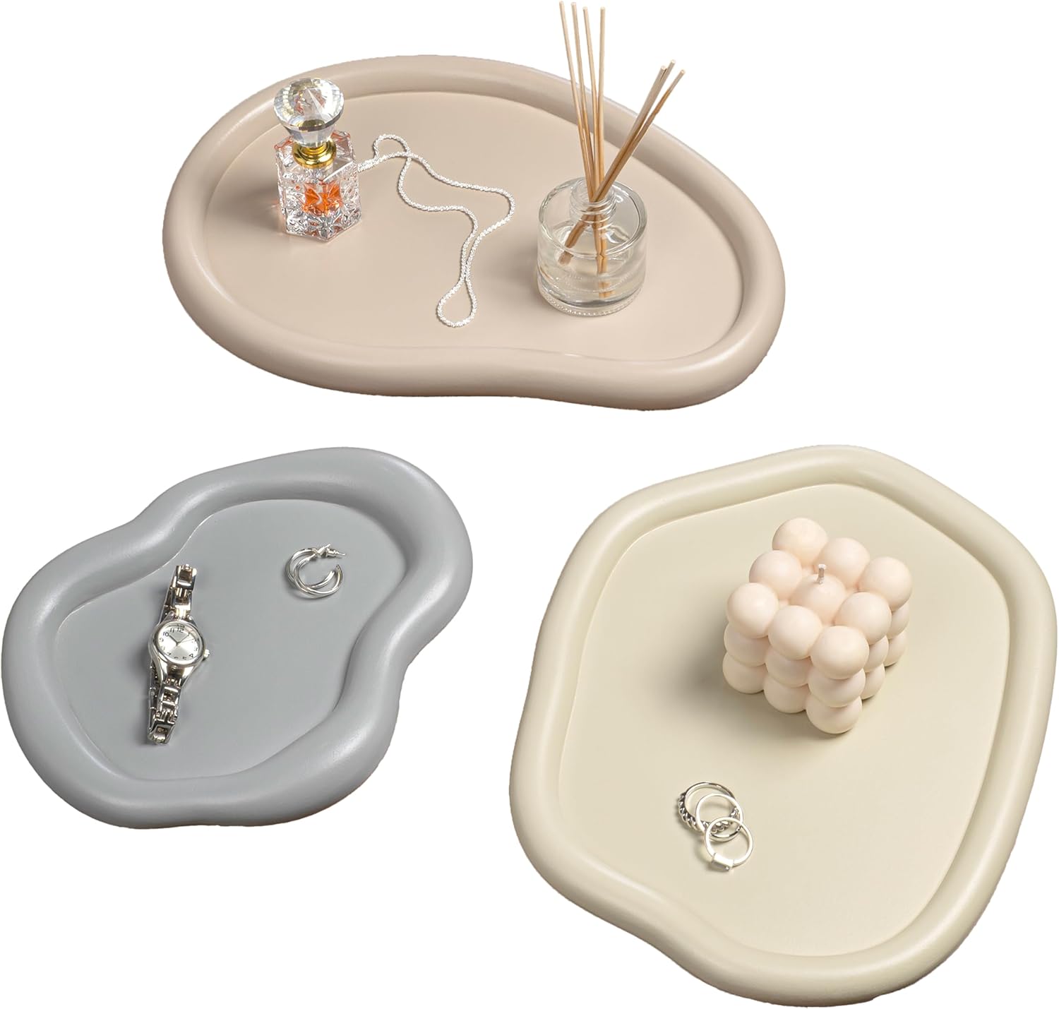 happimess TRY3000B-3SET Grace Contemporary Concrete Decorative Cloud Jewelry Trays for Storage,Decoration, Display, Coffee Table or Serving Food, White (Set of 3)