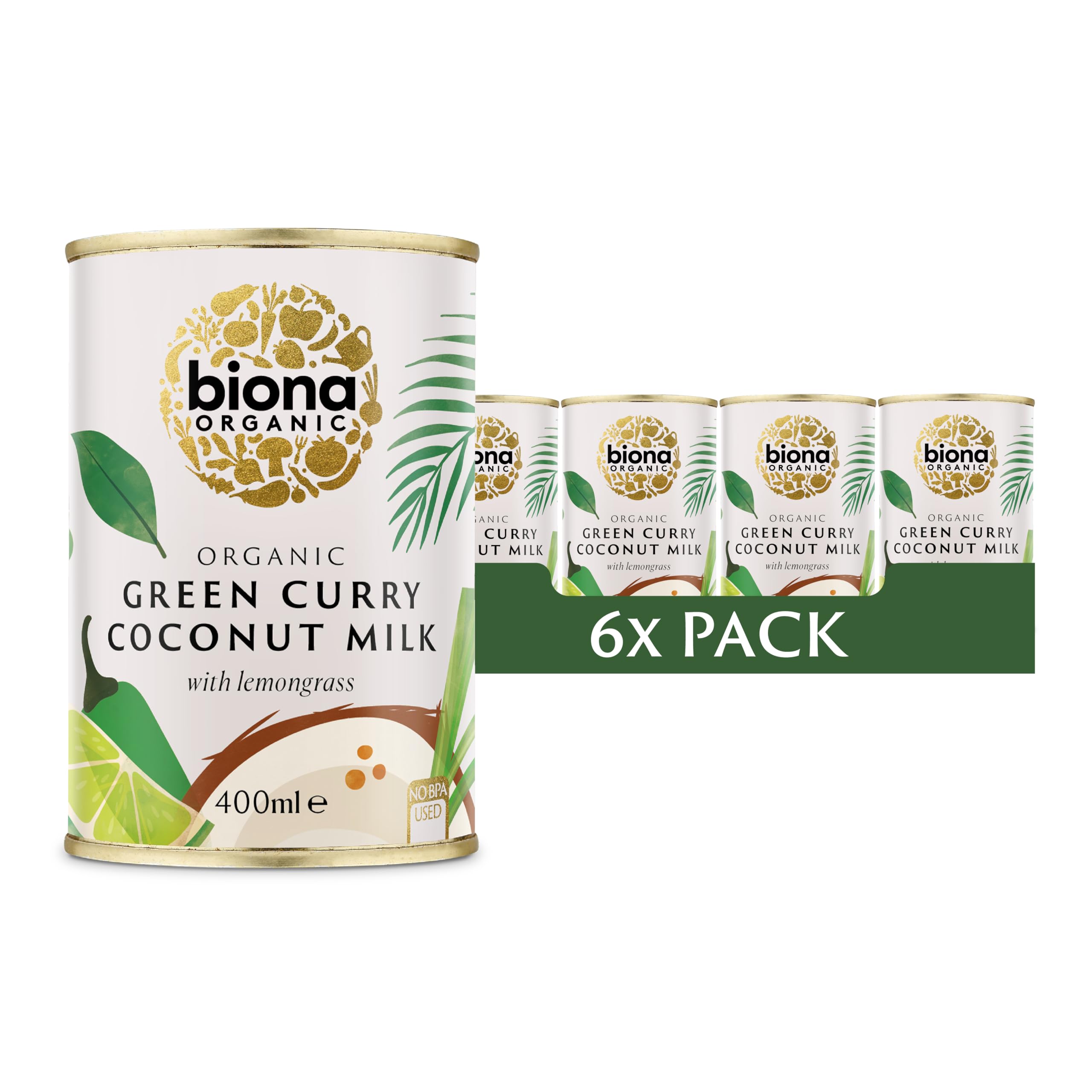 Biona Lait de coco bio curry vert - Lot de 6
