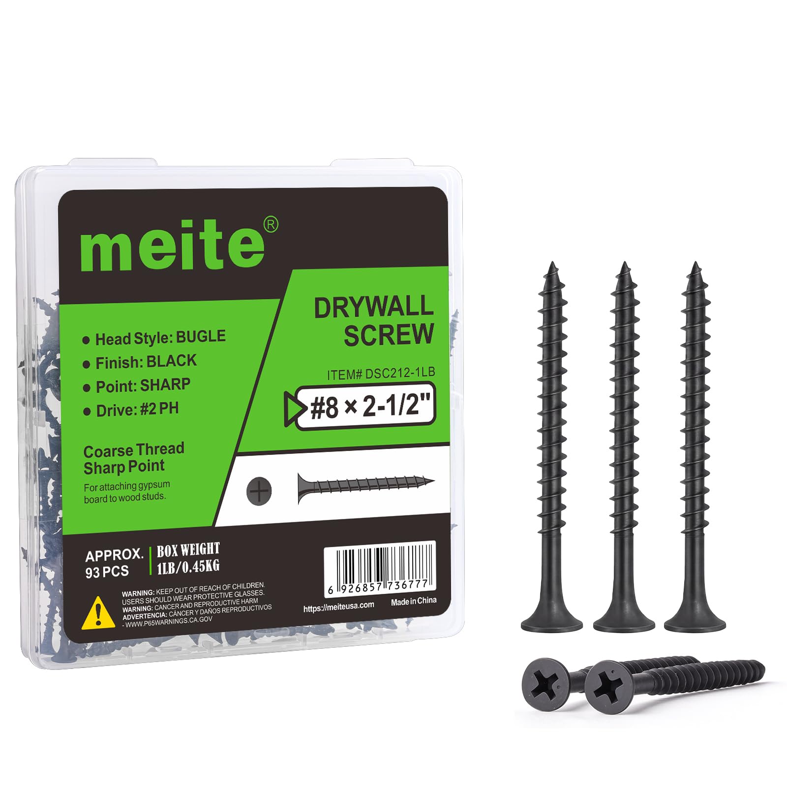 Meite Drywall Screws #8 - 2-1/2" - 93 Count -1 Meite Drywall Screws #8 - 2-1/2" - 93 Count -1