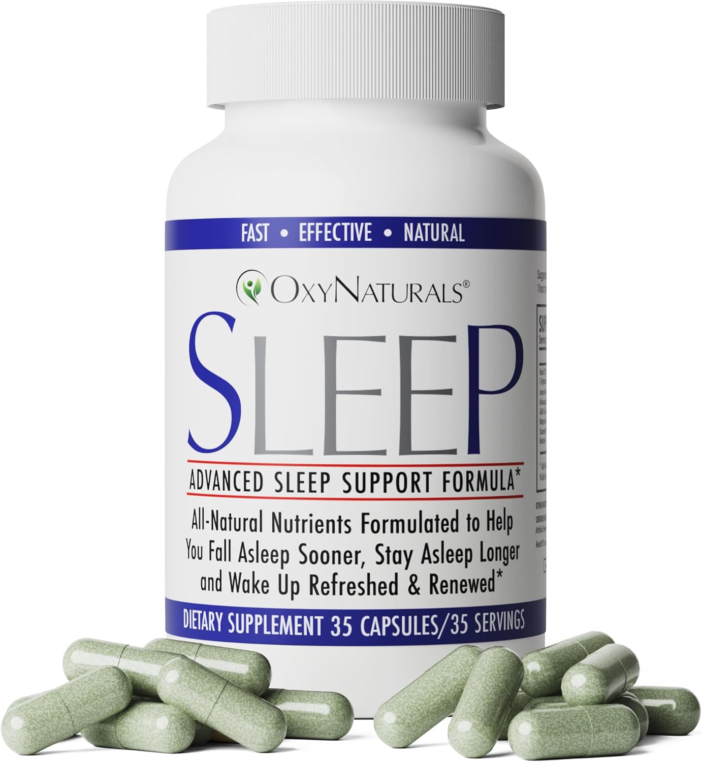 Natural Sleep Aids for Adults with Melatonin 2.5mg, RelaxPLX®, Ashwagandha, Chamomile & GABA | Clinically Proven Deep Sleep Supplement | 35 Capsules (1 Bottle) | Made in USA