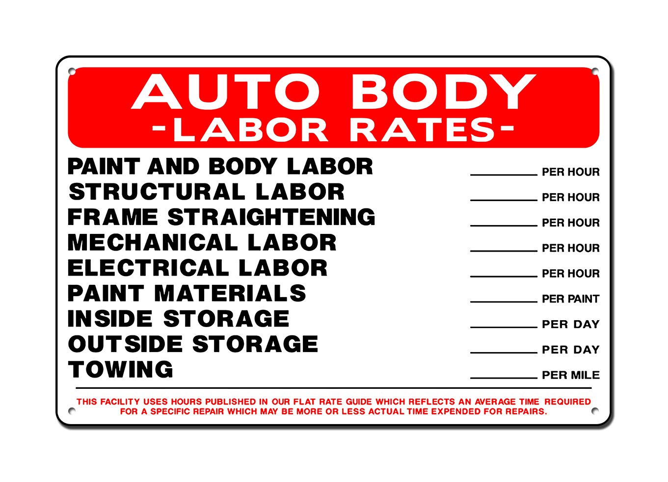 Kwqdozf Tin Sign-06 12X16inch Everett Goodman Home Decor - Safety Sign Auto Body Labor Rates 12