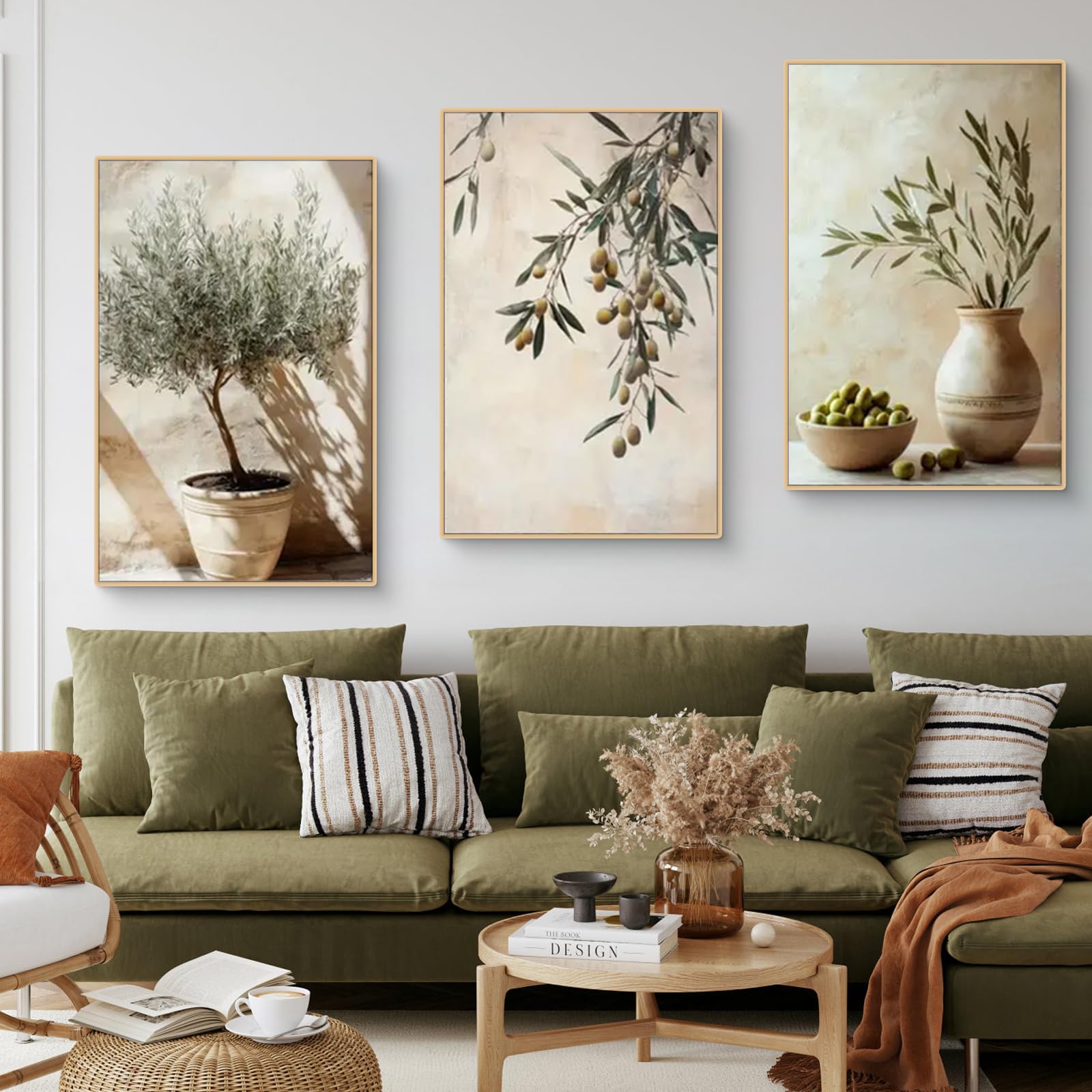 Lot De 3 Posters Oliviers - Décoration Murale Bohème Beige/Vert - Toile Méditerranéenne 21x30 Cm (Sans Cadre)