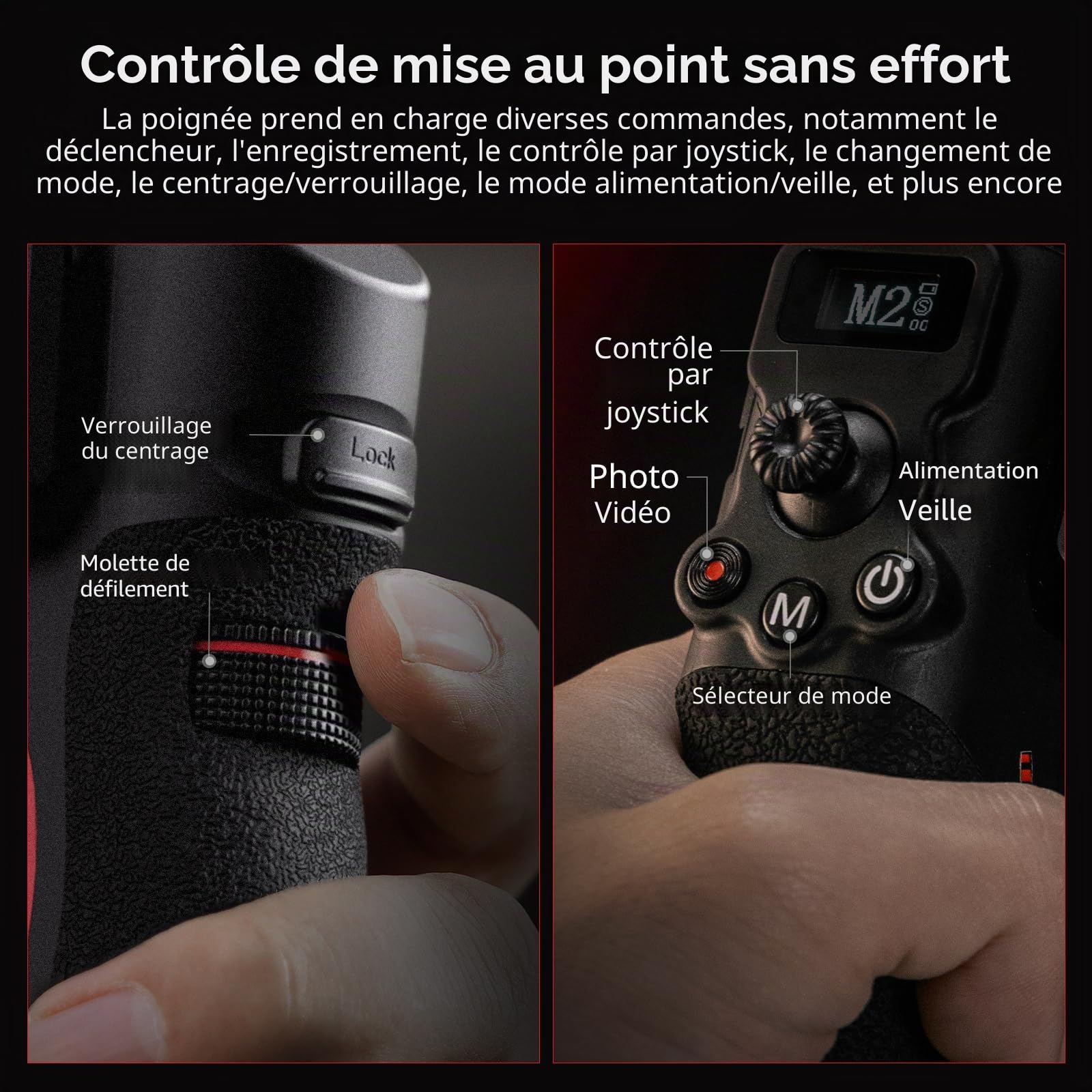 SMALLRIG Poignée de Transport Réglable pour Stabilisateur de Cardan DJI RS 2 / RS 3 Pro/RS 4 / RS 4 Pro, Charge Maximale 13,2 LB, Fonctionnement par Joystick, Changement de Mode - 4326