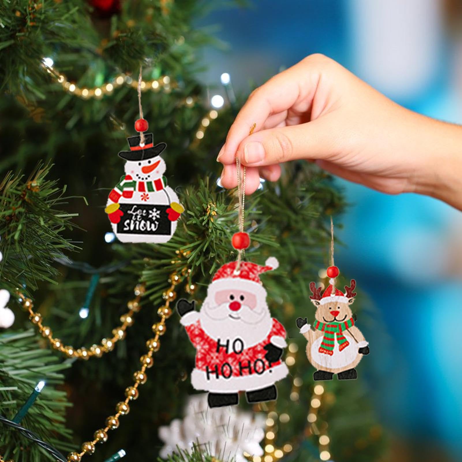Amazon.co.jp: Wooden Santa Claus Hanging Set, Wooden Christmas