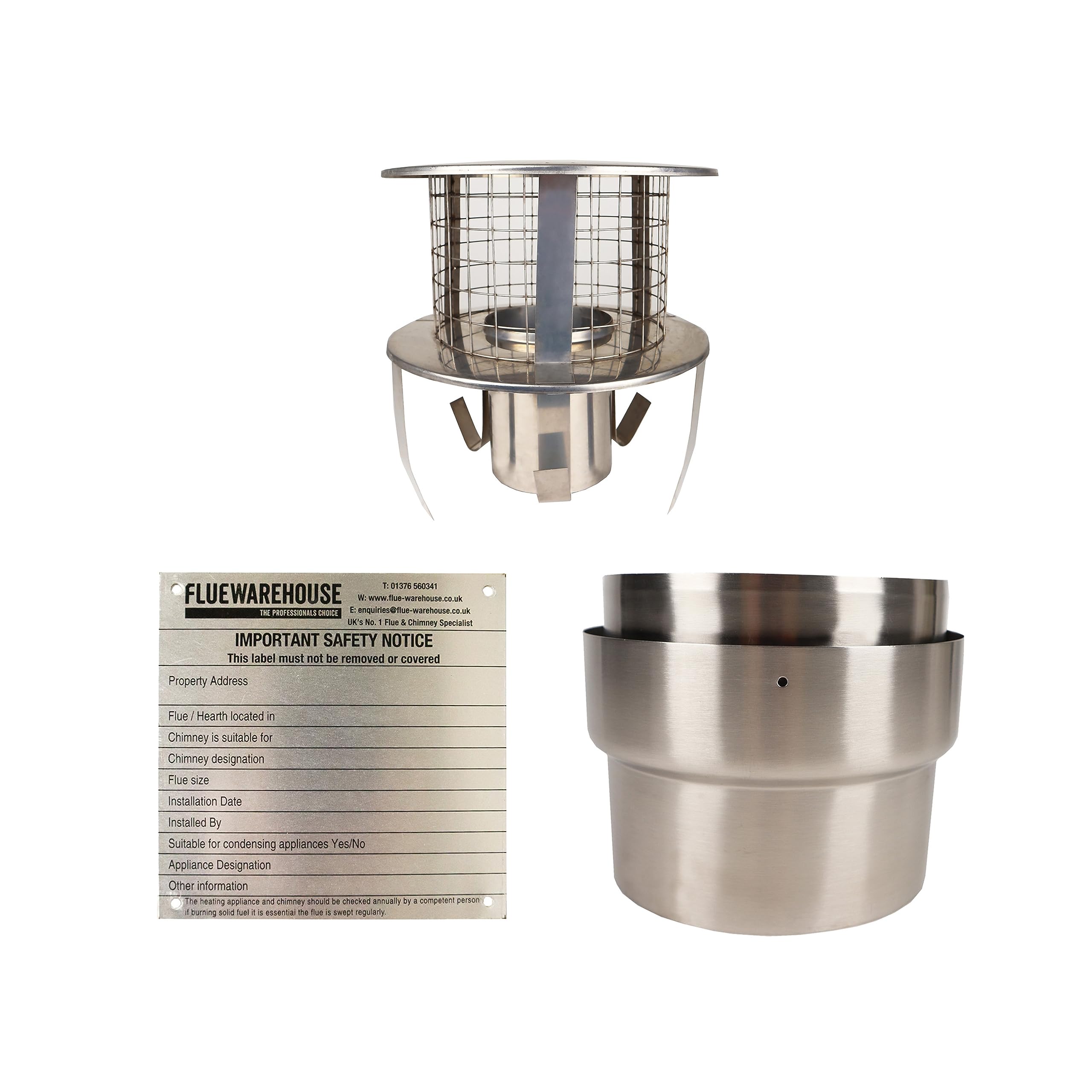 ChimFit7" Flexible Flue Liner Installation Kit 3 with Stainless Hanging Cowl...