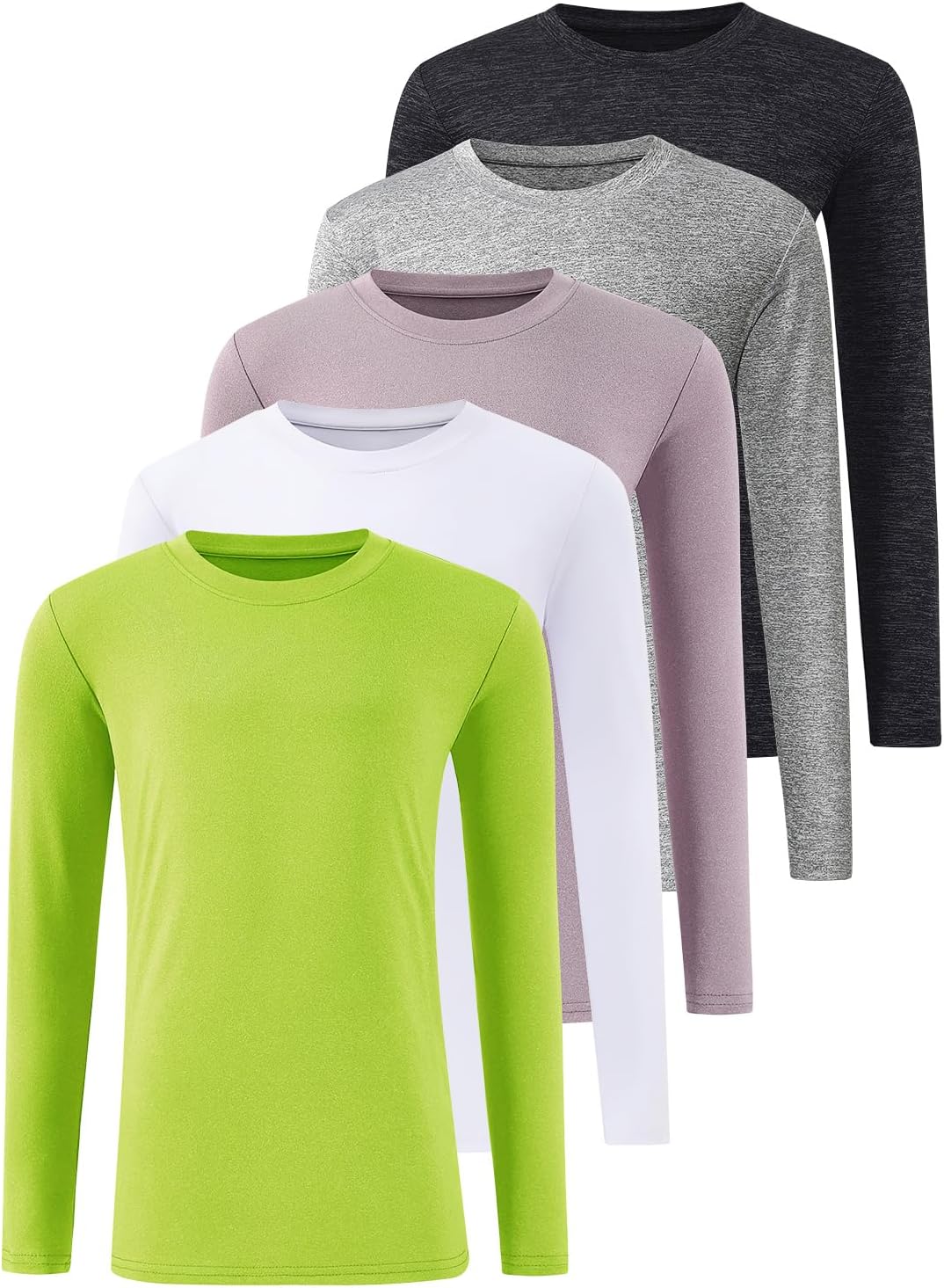 5 Pack: Youth Girls Long Sleeve Shirts Dry Fit Athletic T-Shirts Soft Active Performance Tees Tops for Kids Teens