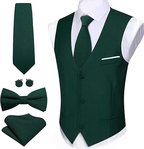 Miniatura 4 de Barry.Wang Mens Formal Business Suit Vest Slim Fit Casual Solid Color Dress Waistcoat Tie Bow Tie Set Wedding Party