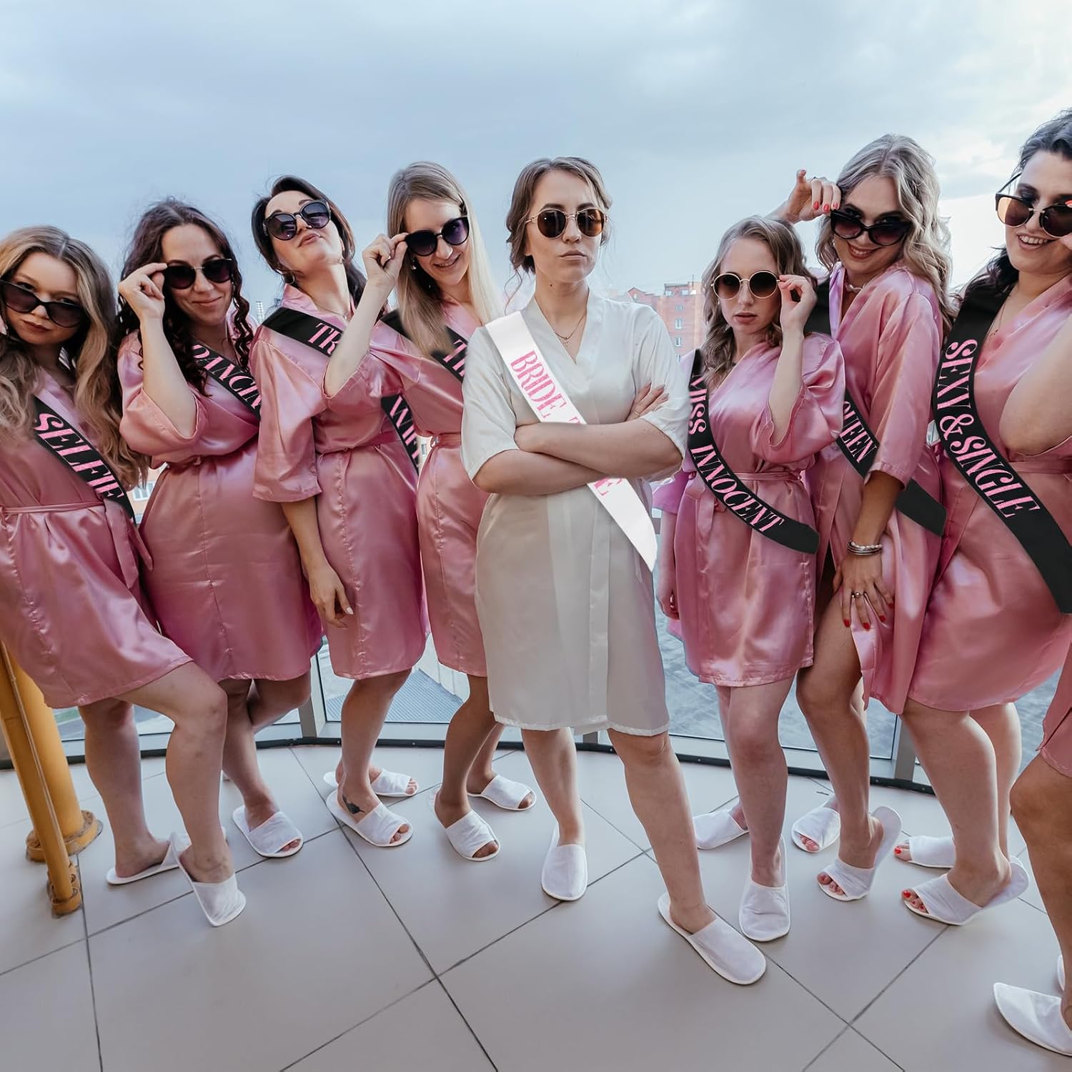 10 Pcs Bachelorette Party Sashes set - White Bride to Be Sash and Black Bridesmaid Sashes for Bachelorette Bridal Shower and Hen Party Decorations Favors (Glitter Hot Pink Letters)