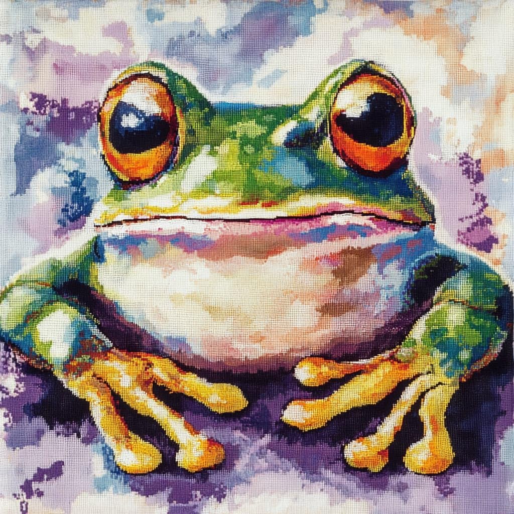 Taxpy DIY Latch Hook Pillow Kits, Animal Frog Throw Pillow Cover Pre-Printed Patterns Pillowcase Needlework Crochet Yarns Latch Hooking Cushion for Sofa Decor 17x17inch