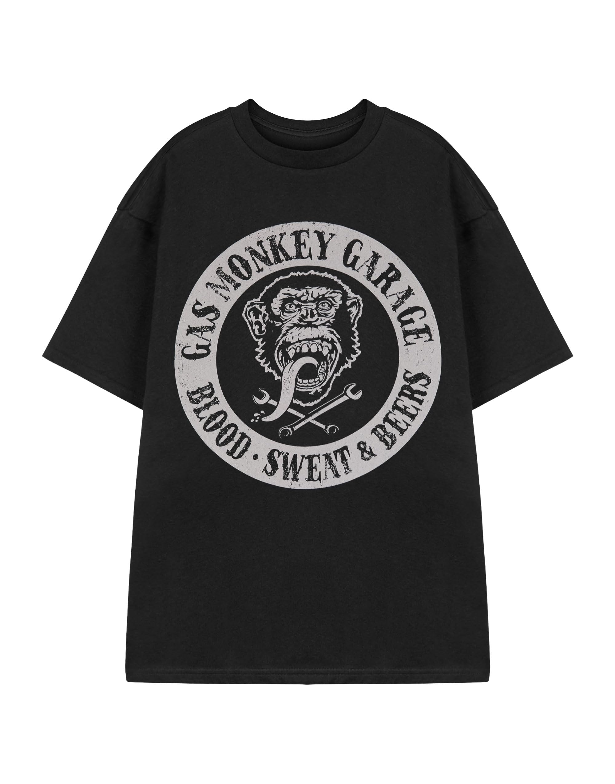 Gas Monkey Mens T-Shirt | Adults Blood, Sweat & Beers Short Sleeve Graphic Tee in Black | Distressed American Garage Casual Fit Apparel Top | GMG Car Merchandise Gift