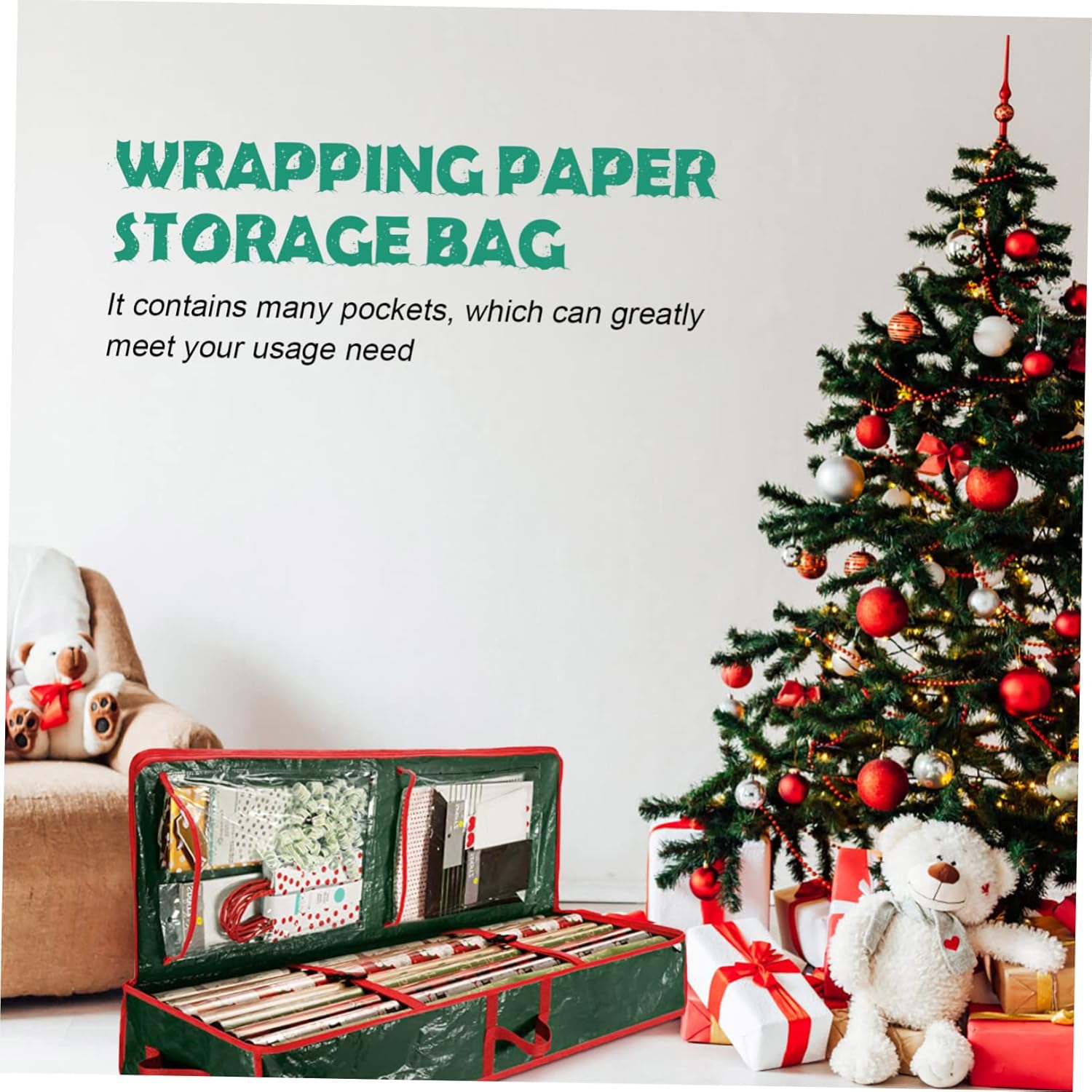Gift Decoration Paper Storage Bag Wrapping Paper Pouch for Easy Organization Lightweight Tear-Resistant Container for Christmas Closet and Under Bed Storage