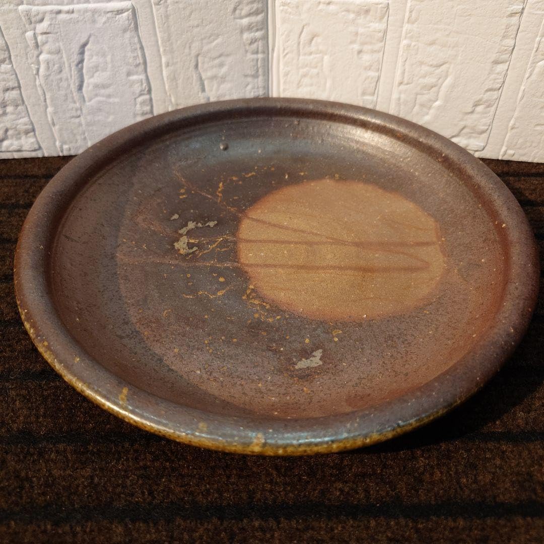 備前焼 丸皿 作家物 陶印 三好満 緋襷 牡丹餅 胡麻 備前焼ごま