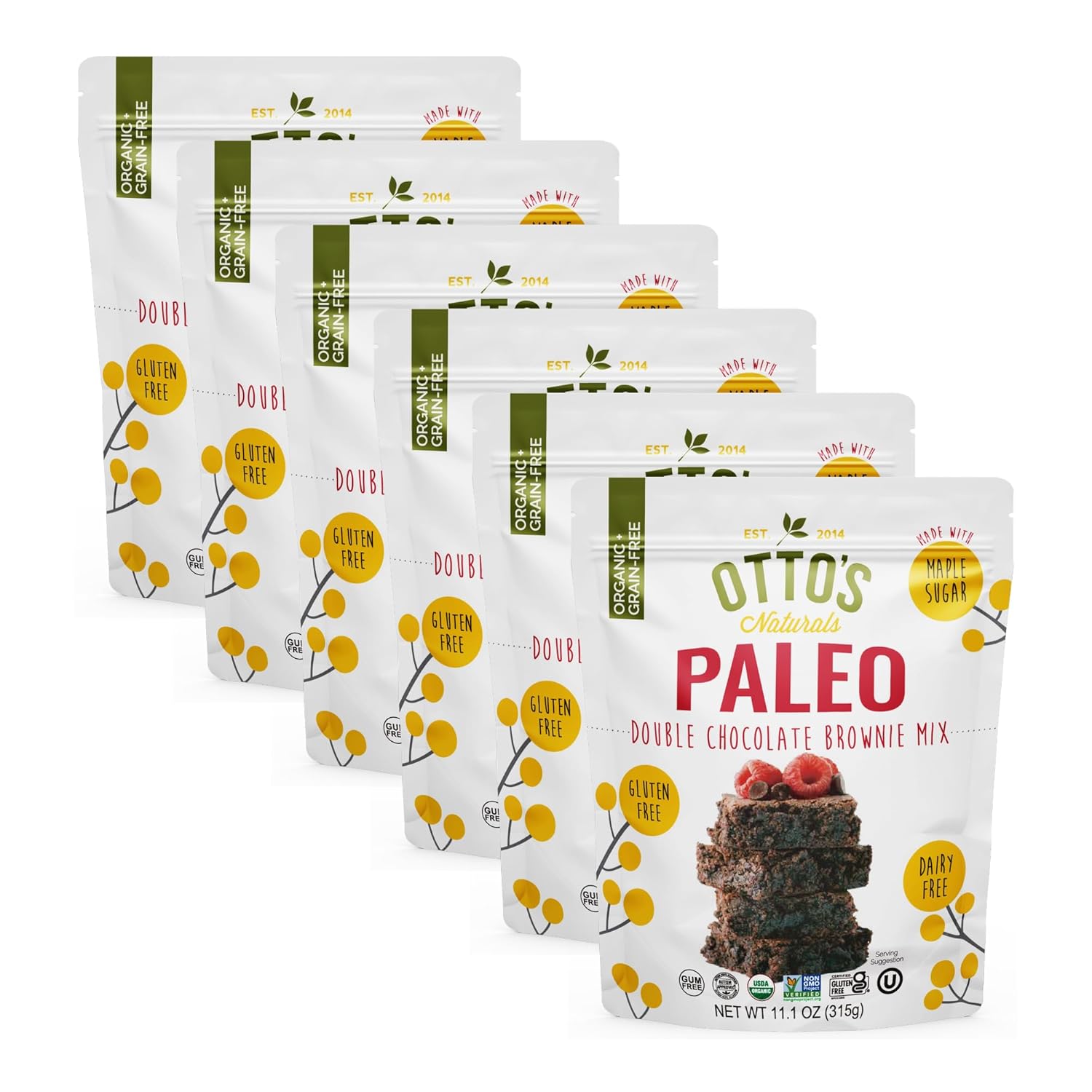 Otto's Naturals Grain-Free Paleo Double Chocolate Brownie Mix 11.1 Oz. 6 Pack, Top 9 Allergen-Free, Organic Cassava Flour, Gluten Free, Non-GMO, Vegan