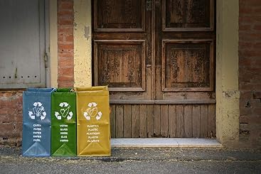 FercasaShop® Set 4 Pattumiere Per Raccolta Differenziata Da 172 Litri: 3 Contenitori Aperti (Carta/Vetro/Plastica) Da 110 Lt + Omaggio Pattumiera Indifferenziata Da 62 Lt - 2