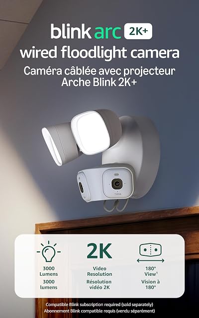 Blink Arc 2K+ Wired Floodlight Camera (newest model) โ Wired smart security, 3000 lumens, 2K video, 180ยฐ coverage โ 2 cameras (White), 1 mount (White)