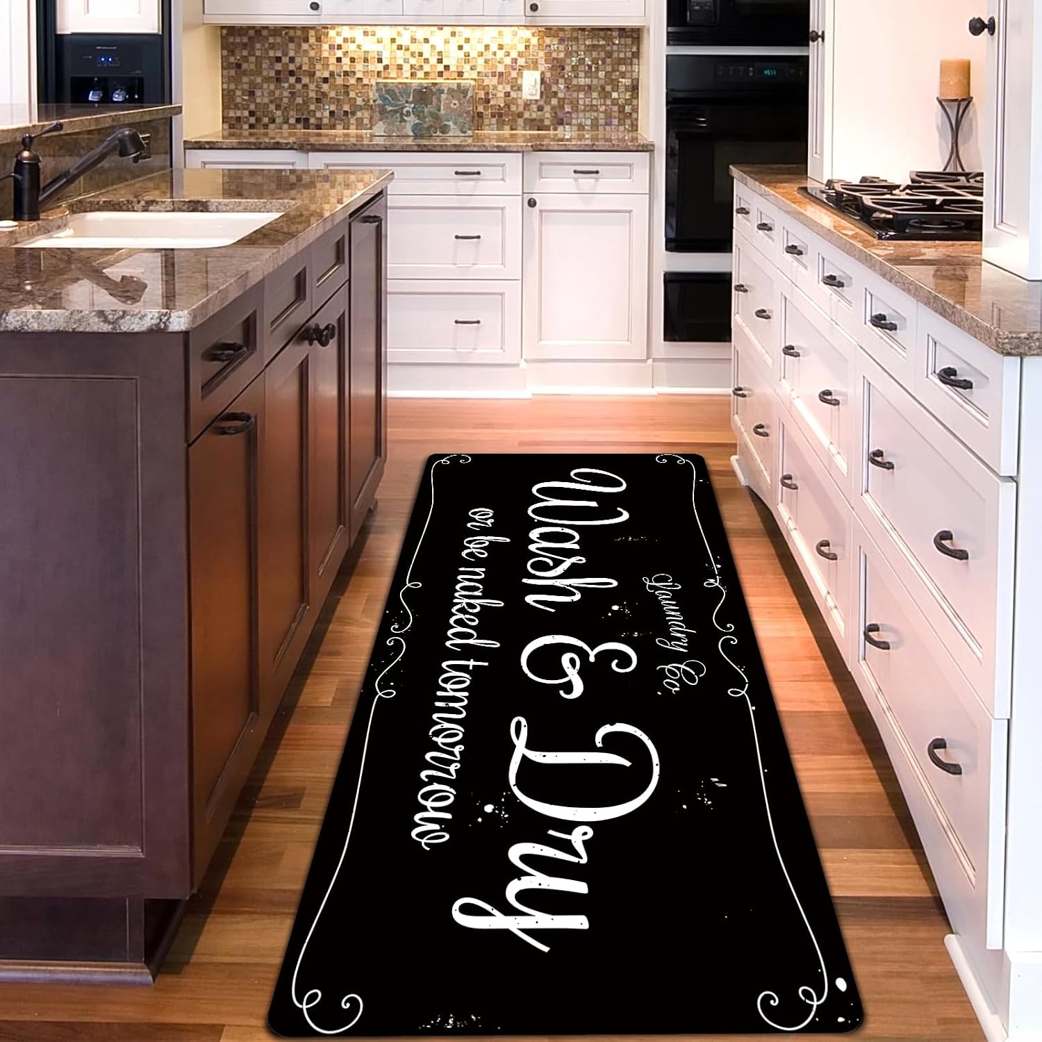 Laundry Room Rug Non Slip Floor mats Farmhouse Large Laundry Rugs for Laundry Runner Room Mat Washer and Dryer Carpet Laundry Room Decor 20x47inch(Black)