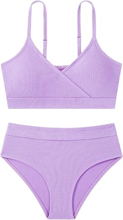 URMAGIC Girls Ribbed Bikini Set V Neck Two Piece Swimsuits Bathing Suits