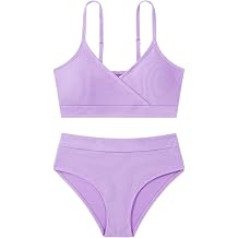 URMAGIC Girls Ribbed Bikini Set V Neck Two Piece Swimsuits Bathing Suits | Adjustable,Teen Girl 9-18,with Chest Pad,quick drying,Swimming,Beach,Pool