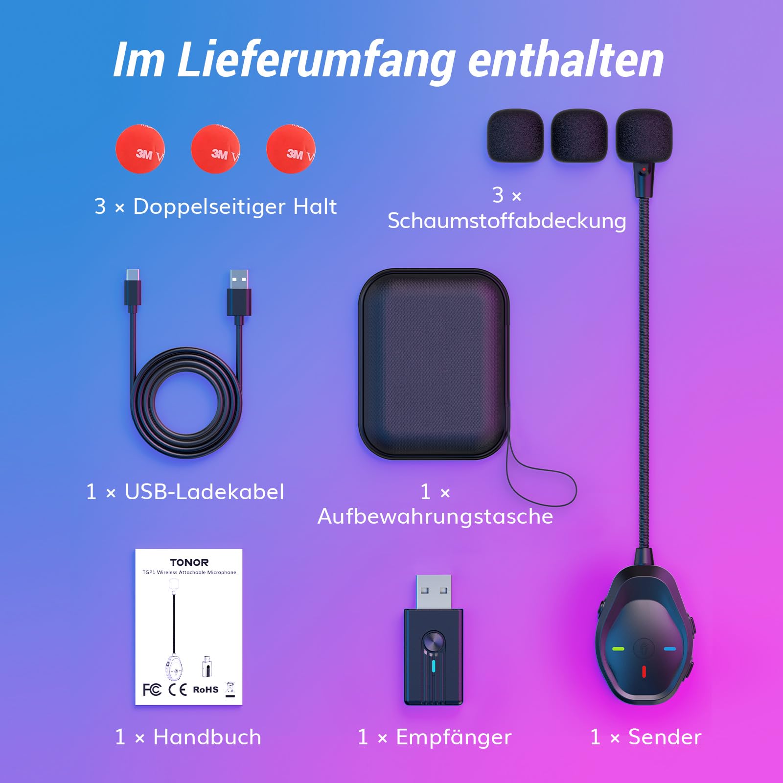 TONOR Kabellos ModMic Kompatibel mit PS4/PS5, Rauschunterdrückung/EIN-klick-Mute/USB-Aufladbar, Abnehmbares Magnet Mikrofon für Gaming Headsets, Boom Mic Kompatibel mit PS4, PS5, PC, Laptop, TGP1