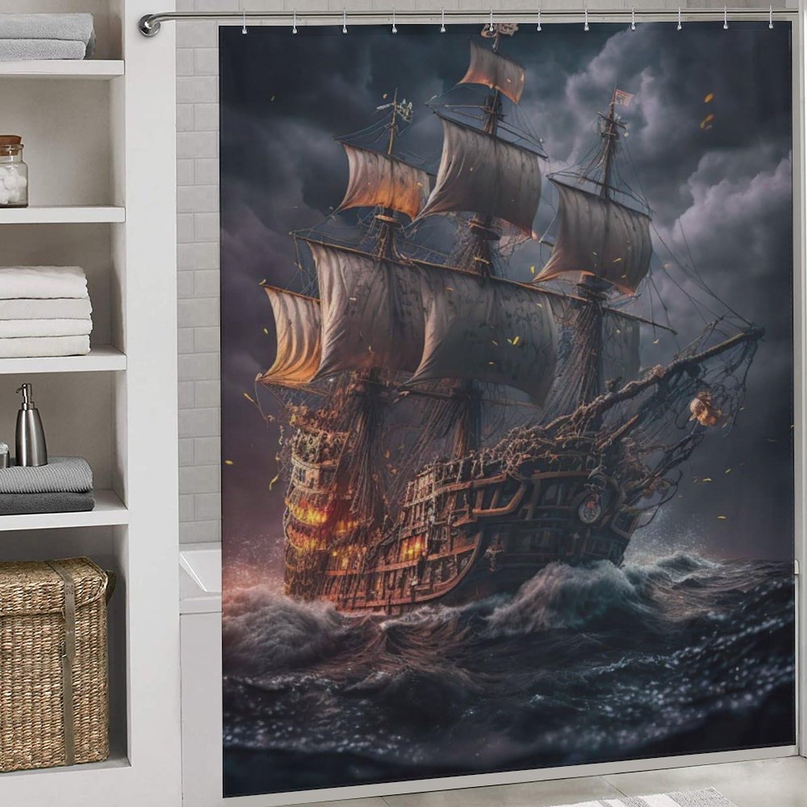 Rideau de douche anti-éclaboussures pour supprimer l'eau au sol grâce au tissu polyester pirate