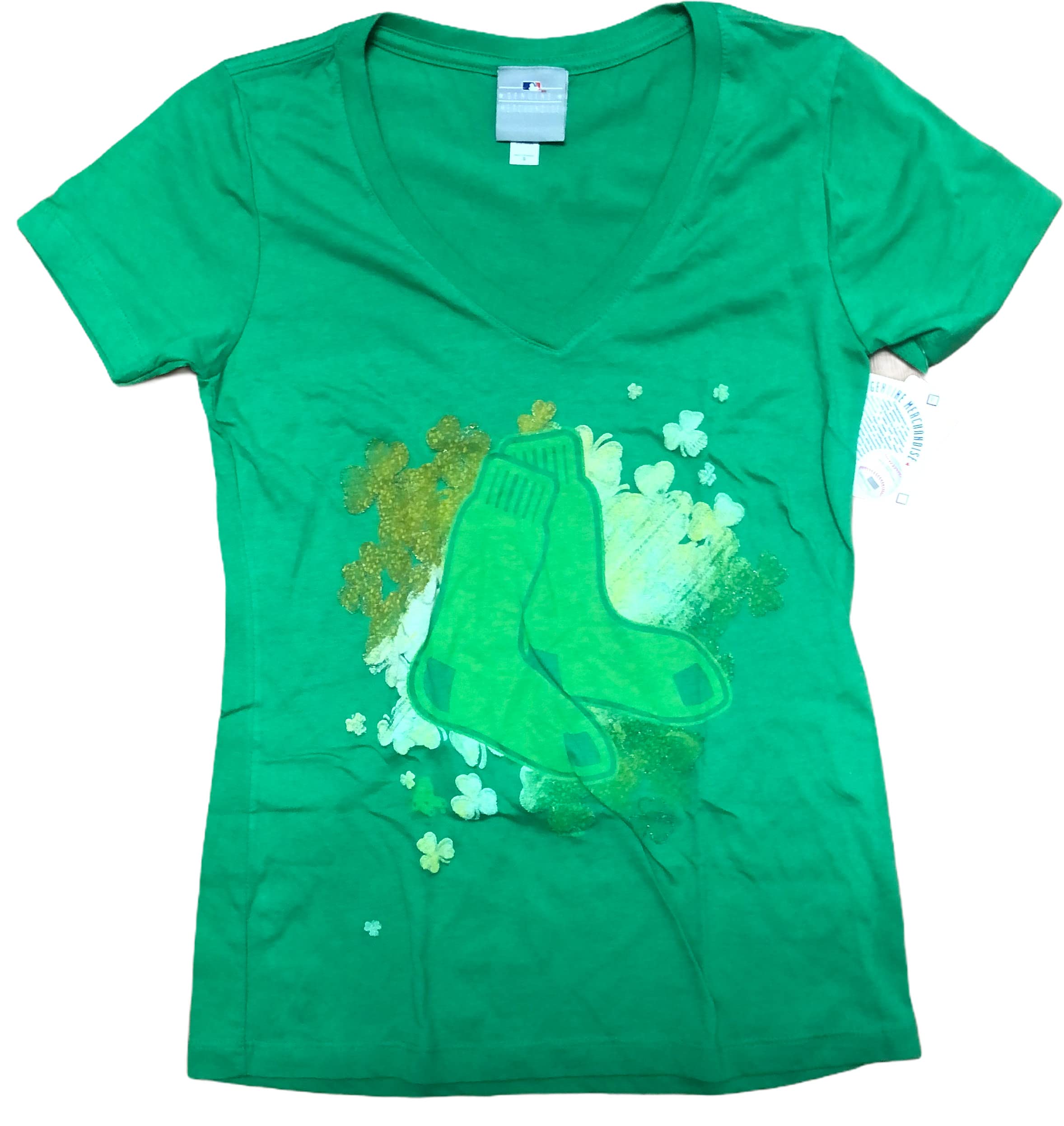 Majestic Boston Red Sox Women's V-Neck Shamrock Sparkle T-Shirt