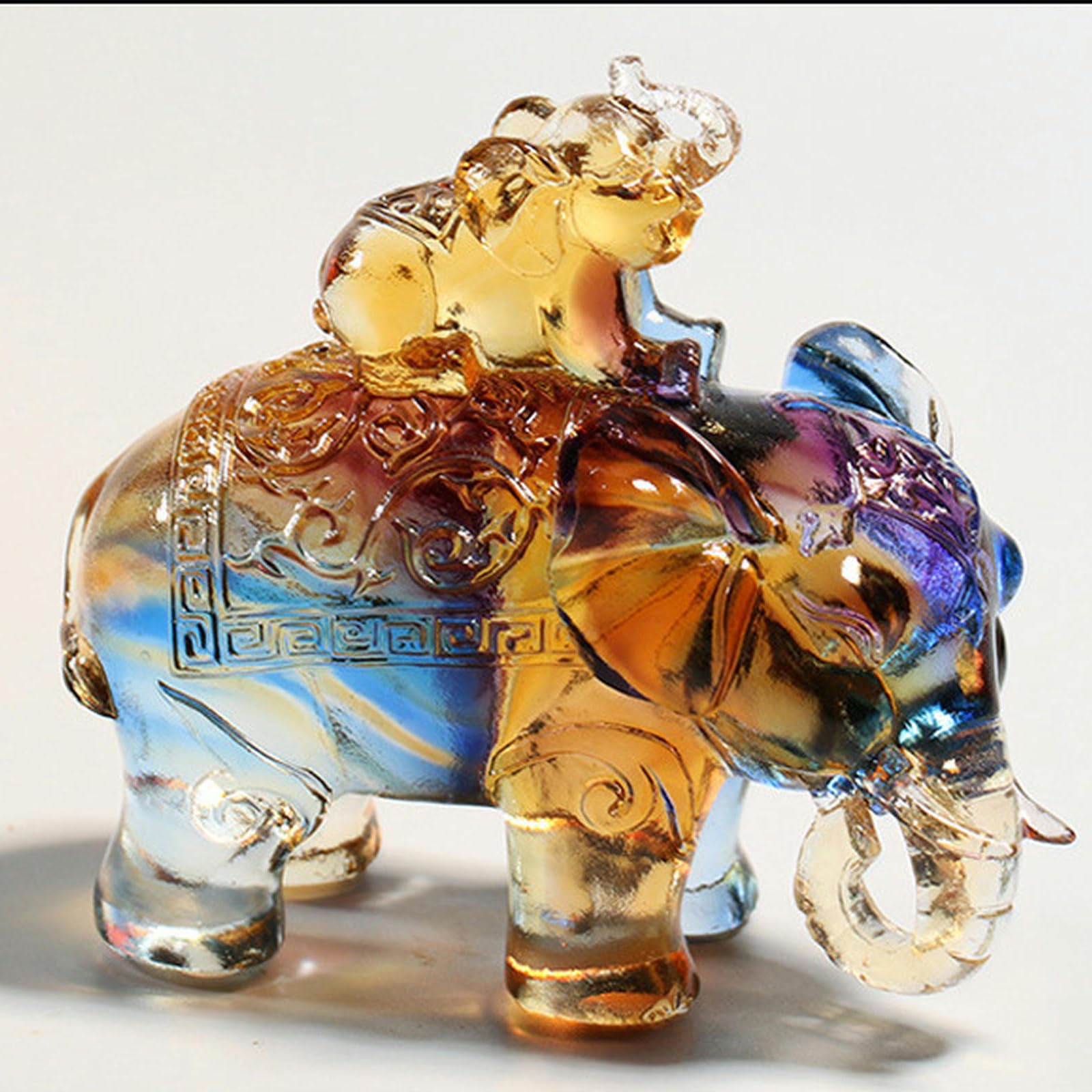 Elefante in cristallo di vetro, portafortuna, elefante, decorazione, mobili, artigianato, casa di buon auspicio, regalo per trasloco della casa, elefante con retro singolo in ambra
