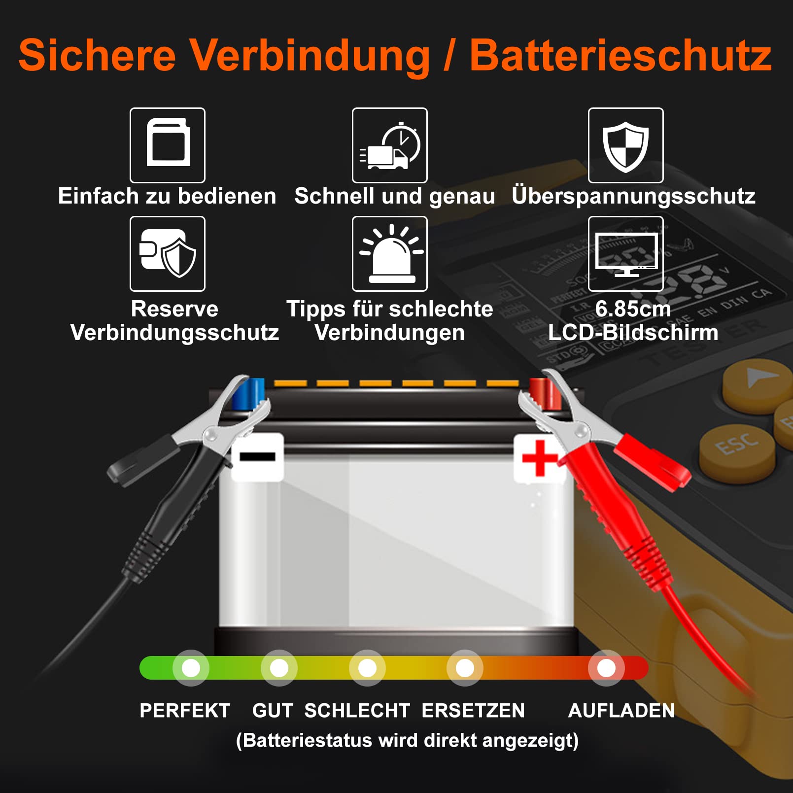 Tester Batteria Auto 12V/24V - Analizzatore Digitale, Per Auto, Moto, Camion, ATV - Foto 2
