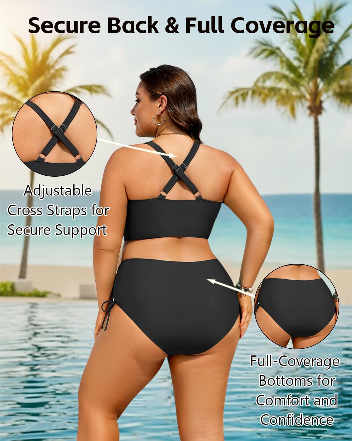 Women Plus Size Two Piece Swimsuit - Tummy Control Bikini Sexy Lace Up Bathing Suits Cutout Swimwear 2025 - Image 2