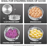 Vista 9 de SUNHOUSE - Ollas de vapor de 5.5 cuartos de galón con tapa, olla multiusos de acero inoxidable de 2 niveles con asa para verduras, albóndigas