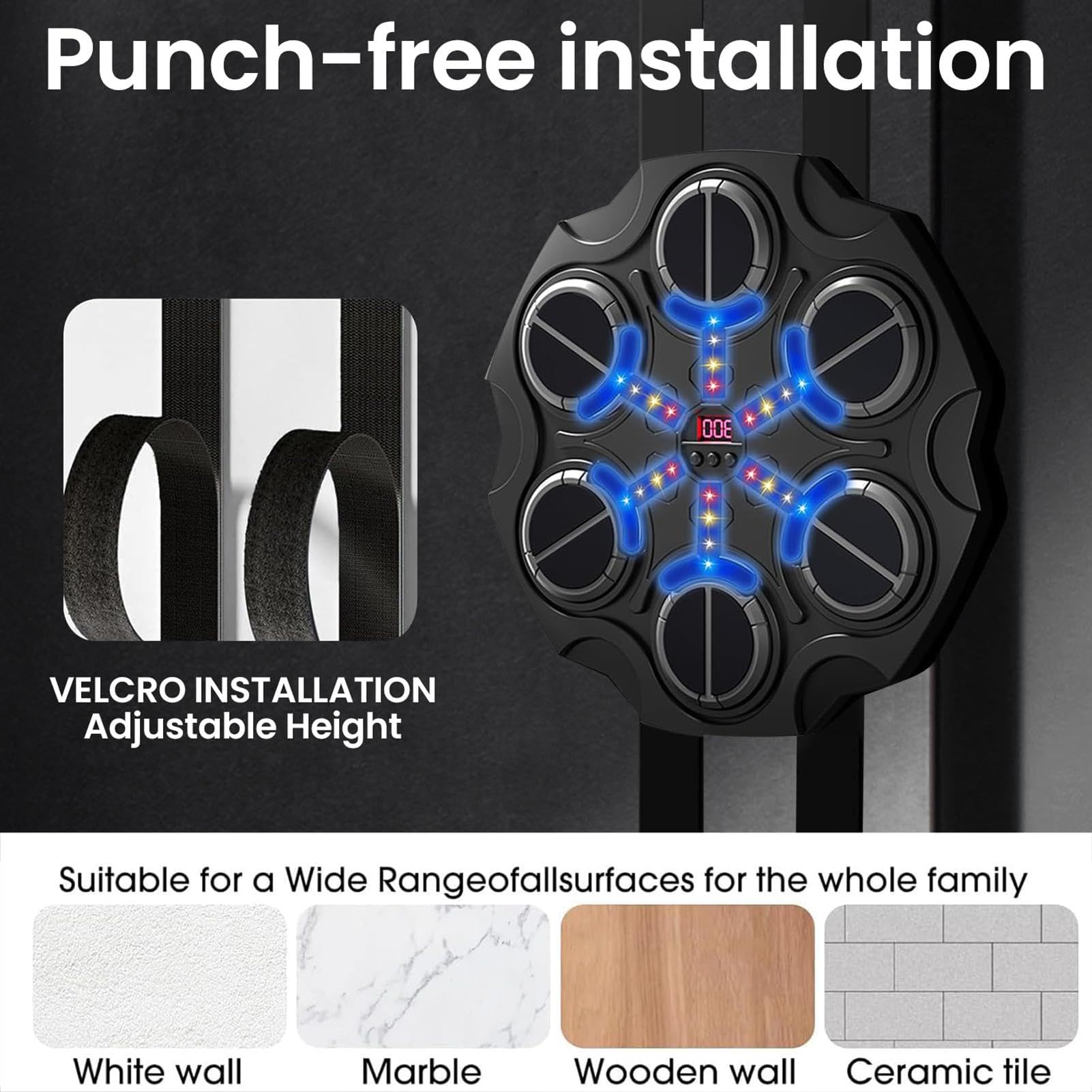 Machine De Boxe Musicale Beatpunch Avec LEDs | 7 Modes, Bluetooth | Entraînement Maison Fitness
