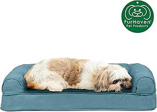 Furhaven Pet Dog Bed | Cooling Gel Memory Foam Ultra Plush Faux Fur & Suede Traditional Sofa-Style Living Room Couch Pet Bed w/Removable Cover for Dogs & Cats - coolthings.us