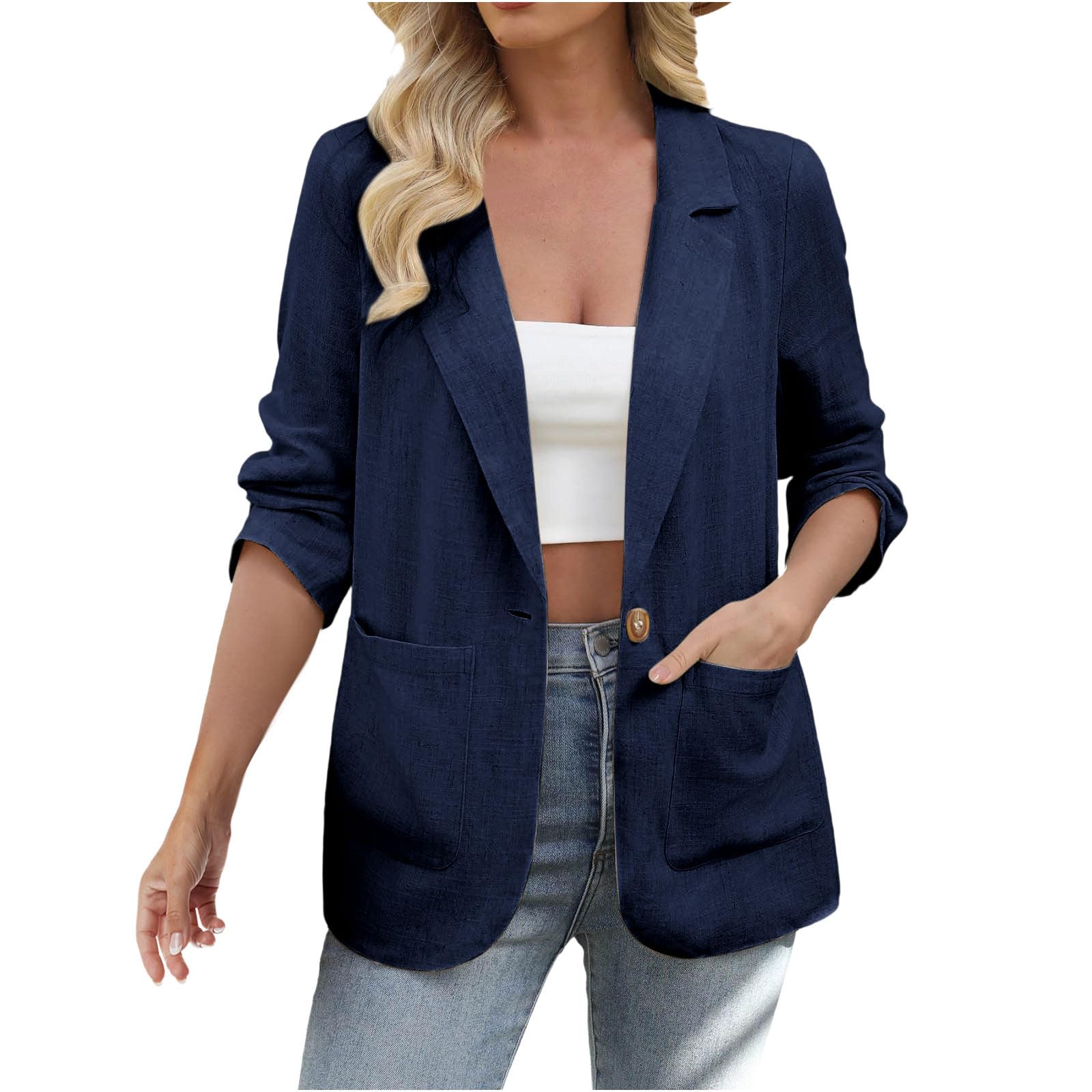 Business Casual Tops for Women Elegant Slim Fit Button Down Blazer Jacket Lightweight Solid Blazers Fall Outfits