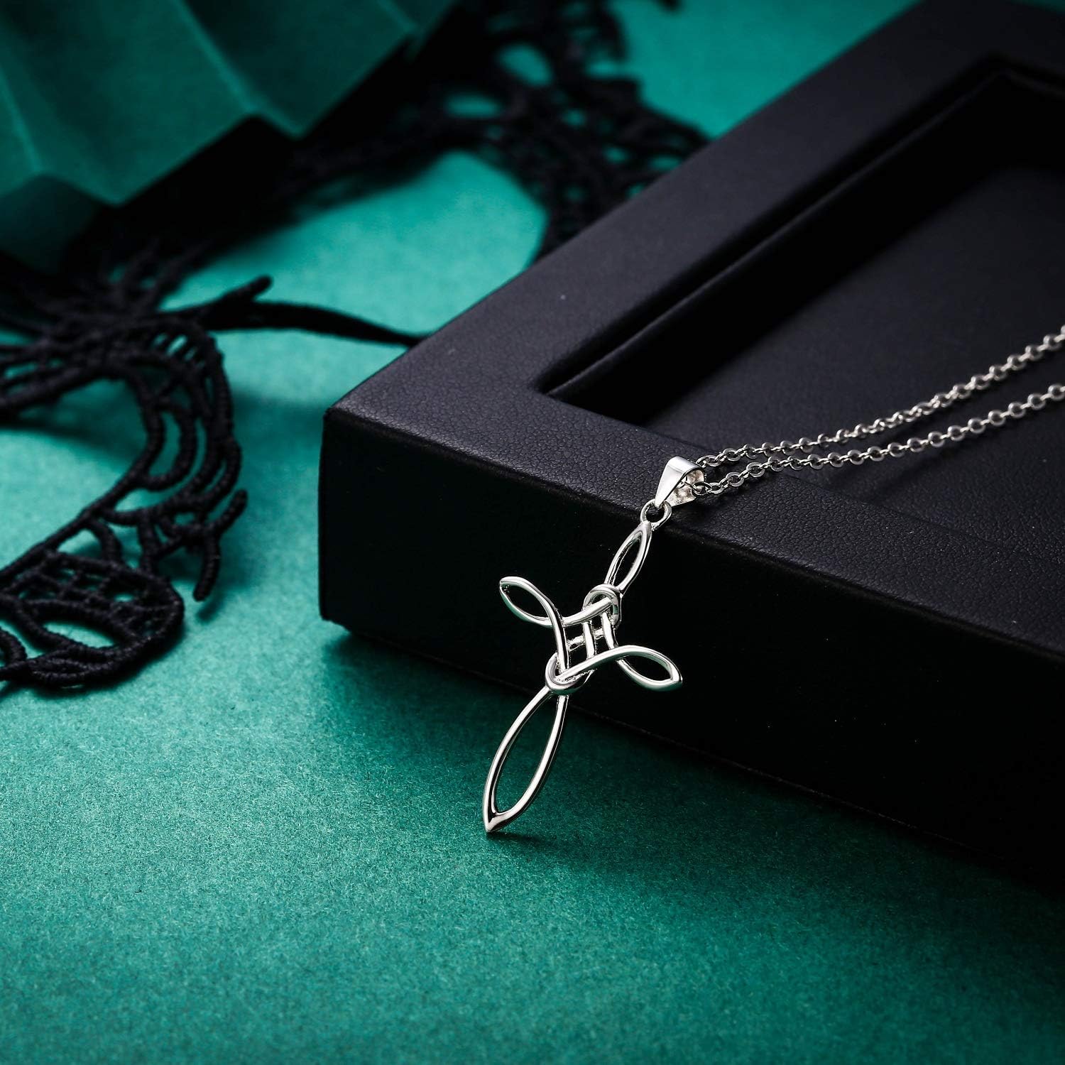 Celtic Cross Necklace Women, 925 Sterling Silver Knot Pendant Necklace, Irish Religious Jewelry for Wowen 21.2" - Image 4