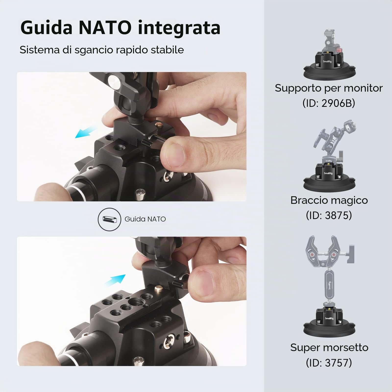 SMALLRIG Supporto per Fotocamera a Ventosa da 4'', Supporto per Auto per Fotocamere/Smartphone su Auto/Superfici Pulite e Lisce, Carico Massimo di 2 kg per Velocità Fino a 80 km/h (50 mph) - 4122B