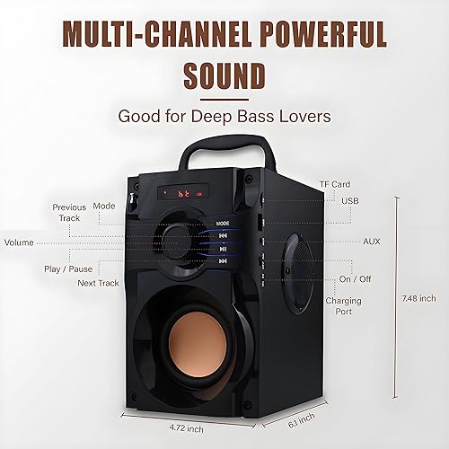 Miniatura 4 de Altavoz Bluetooth, altavoz inalámbrico portátil con subwoofer graves pesados, radio FM con LED, control remoto, soporte para teléfono, reproductor