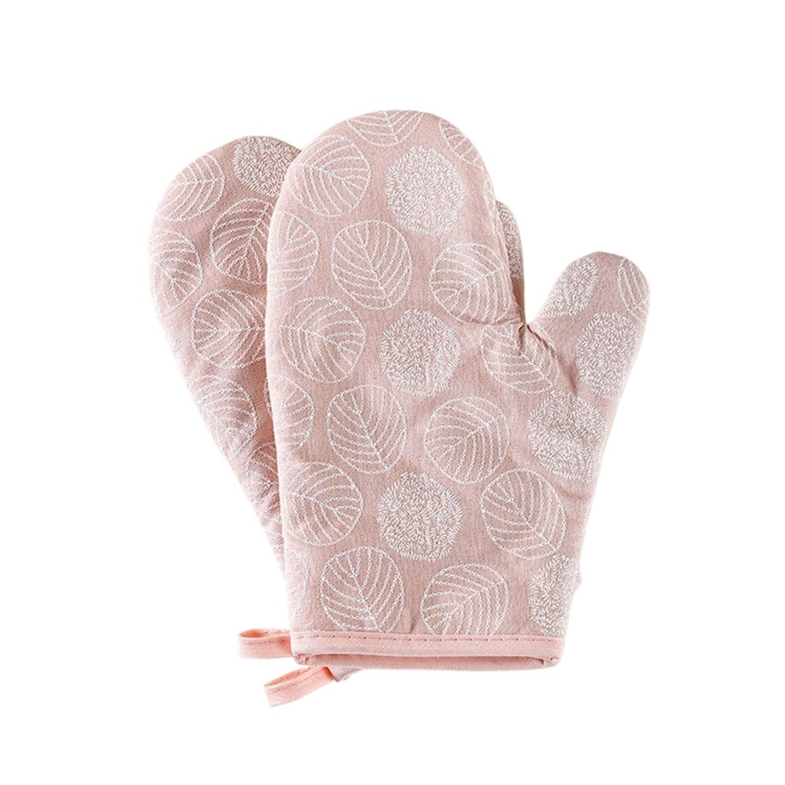 Oven Mitts 2 Pieces Thick Heat Resistant Gloves, Microwave Oven, Anti-scalding Printed Kitchen Baking(Pink)