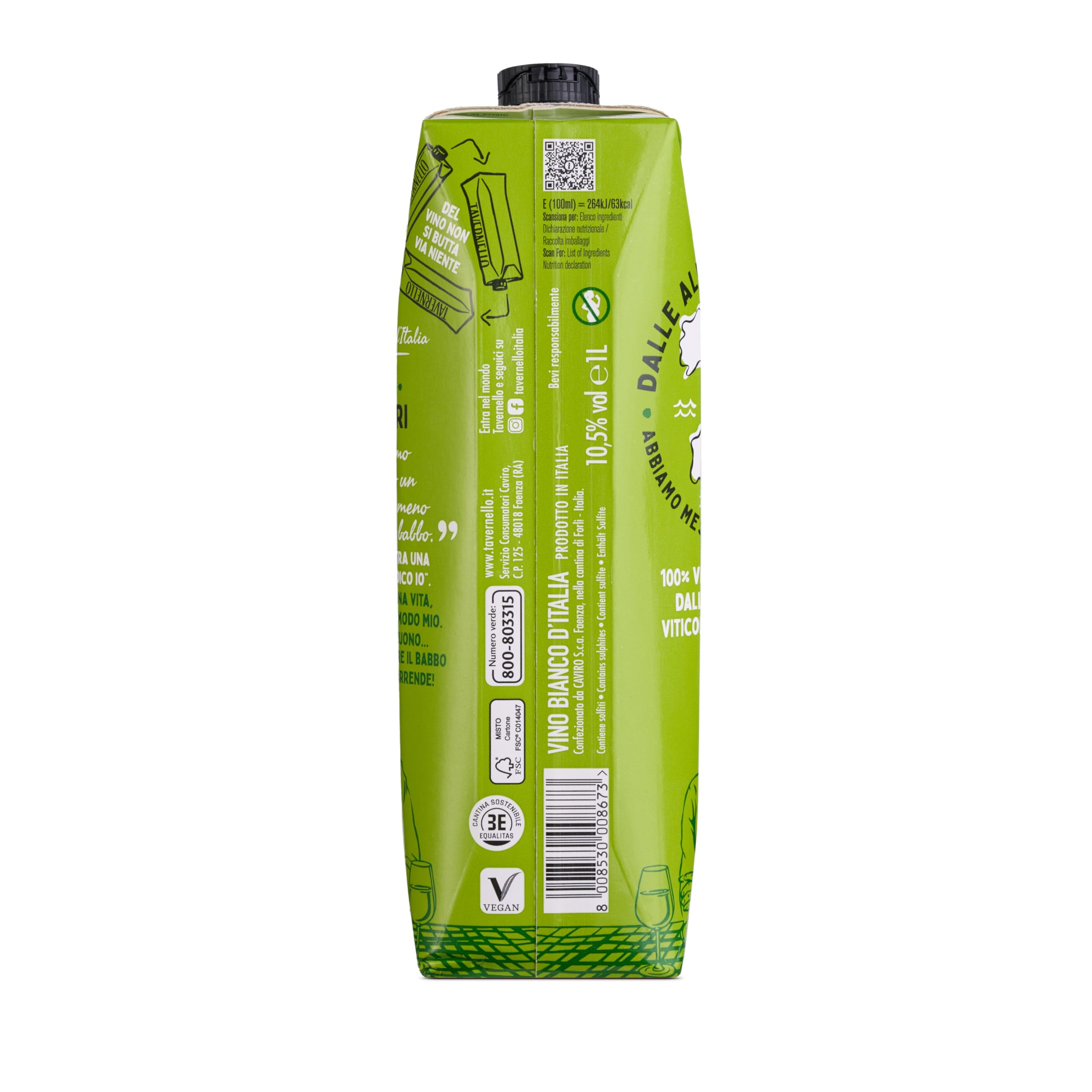 Tavernello Classico Vino Bianco d'Italia, Vino Secco con Profumi Fruttati, 10.5% Vol, Confezione con 12 Brik da 1 L