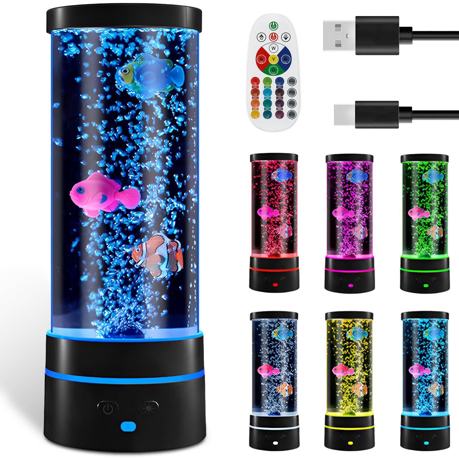 Qinglang Boys Fish Bubble Lamp Magical Led Mood Light With Remote Control Lava Lamp Aquarium Sensory Night Light Decor With 7 Change Colours Modes For Bedroom Kids Bedrooms Living Room Party