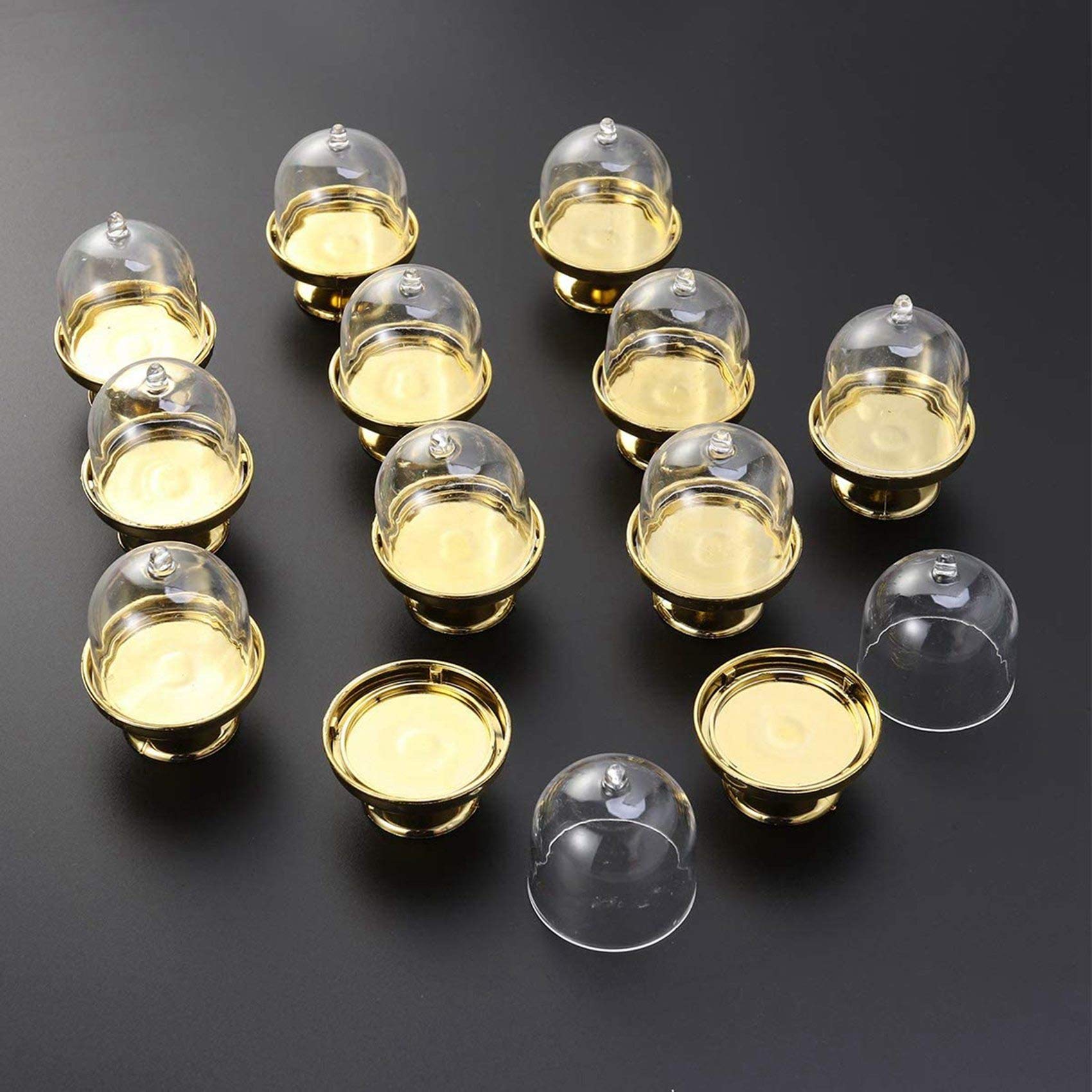 Goldener Mini Kuchen Ständer - Mini Kuchen Form mit Ständer und Kuppel Abdeckung, 96 Einzel Becher Kuchen Ständer Mini Dessert Pfanne