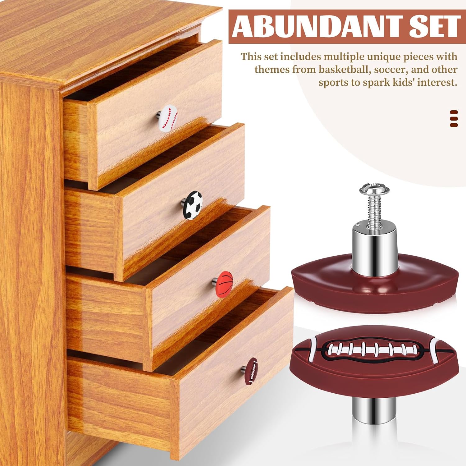 ARTIBETTER Sports Ball Dresser Knobs 8-Pack 1.57 Inch Basketball Football Baseball Soccer Drawer Pulls Kids Furniture Hardware Decor
