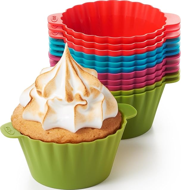 OXO Good Grips Resuable Silicone Baking Cups - 12 Pack | Heat Resistant Silicone, Non-Stick Liners for Cupcakes & Muffins, Helpful Batter Fill Line, Easy-Lift Tabs, Dishwasher Safe