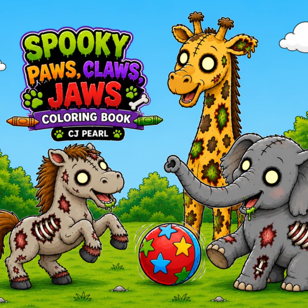 Spooky Paws, Claws, Jaws: A Creepy-Cute Zombie Animal Coloring Book for Kids